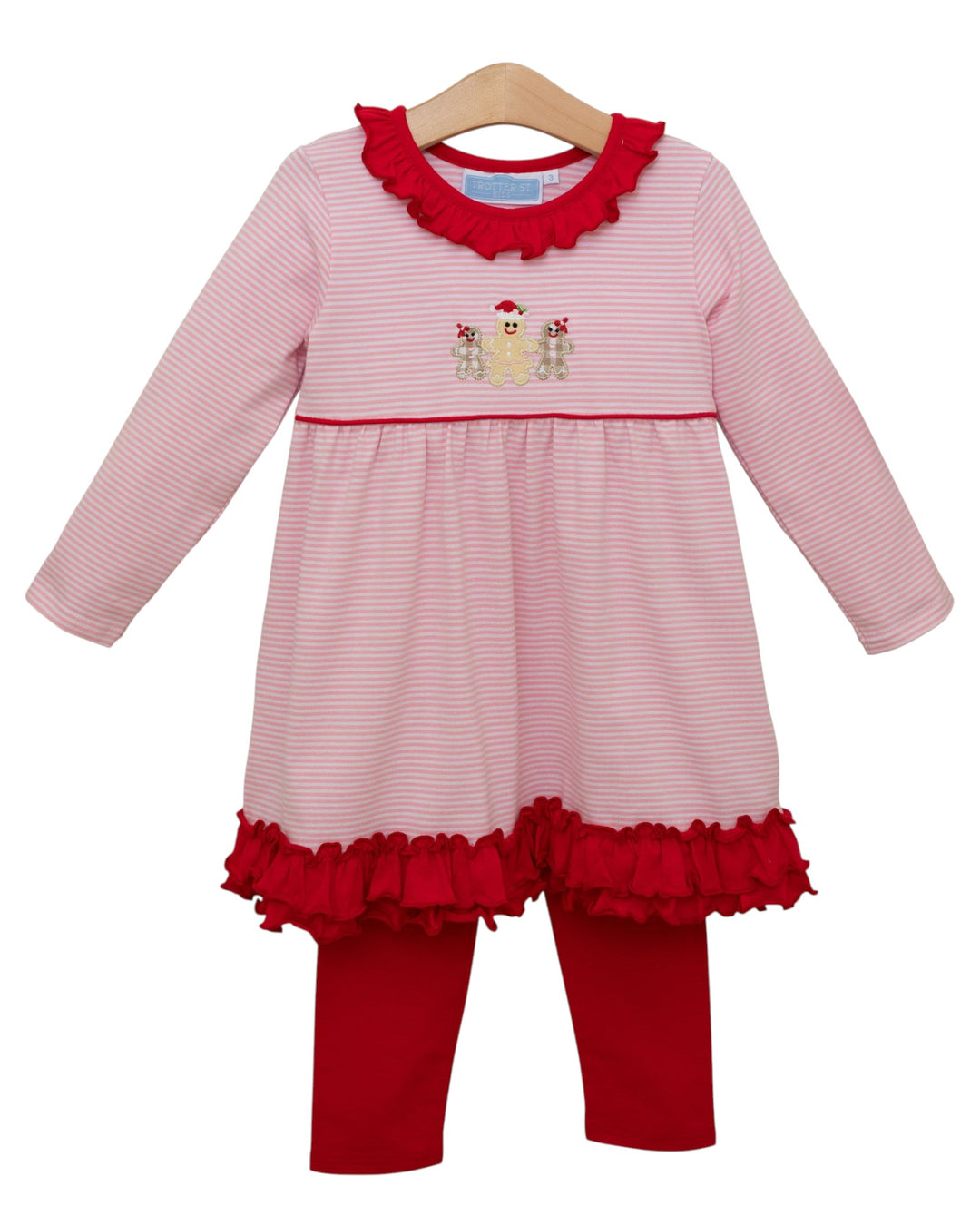  Gingerbread Pink Stripe Ruffle Girls Pant Set, That Store, front
