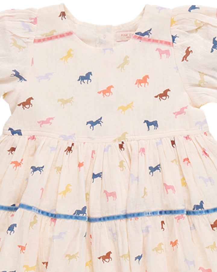 Girls Charlie Dress - Multi Tiny Horses,That Store, close up