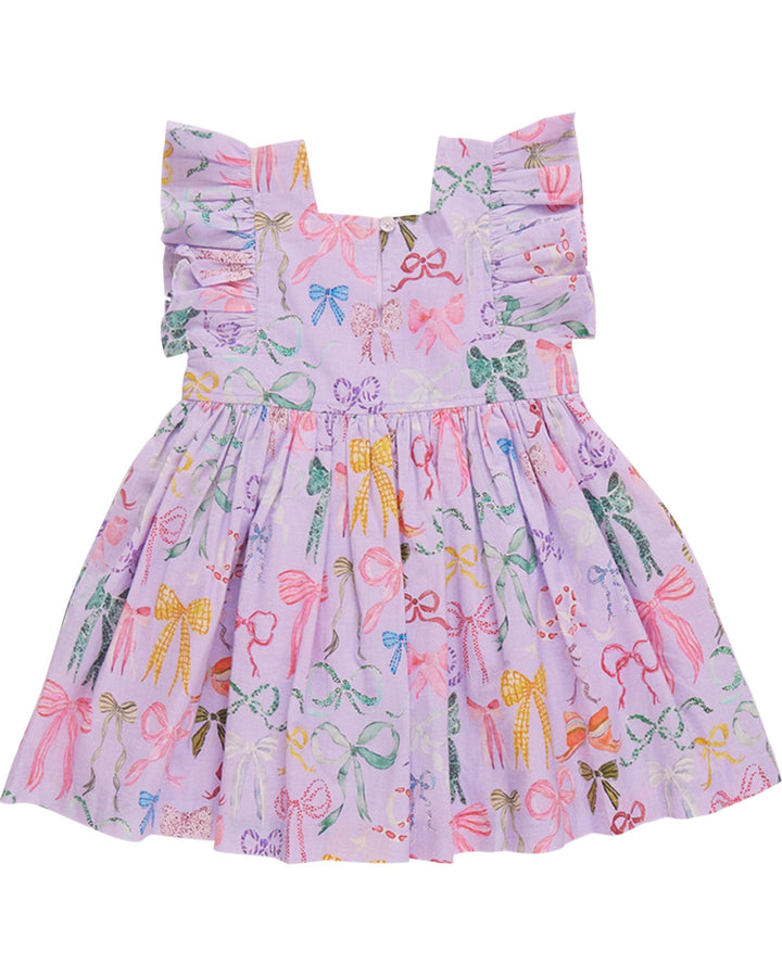 Girls Elsie Dress - Lavender Watercolor Bows, That Store, back