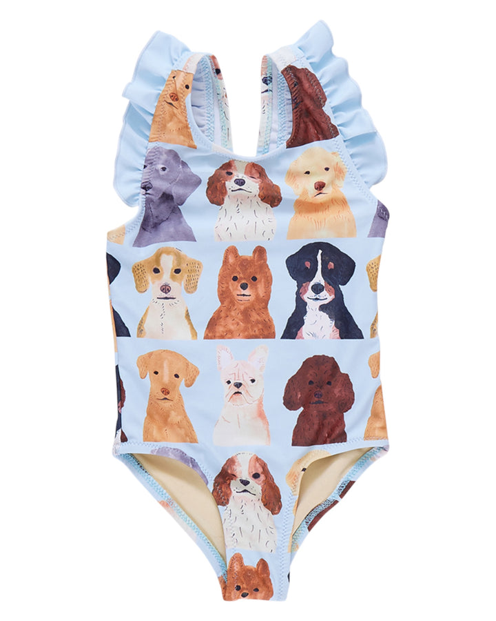 Girls Liv Suit - Light Blue Watercolor Dogs, That Store, front