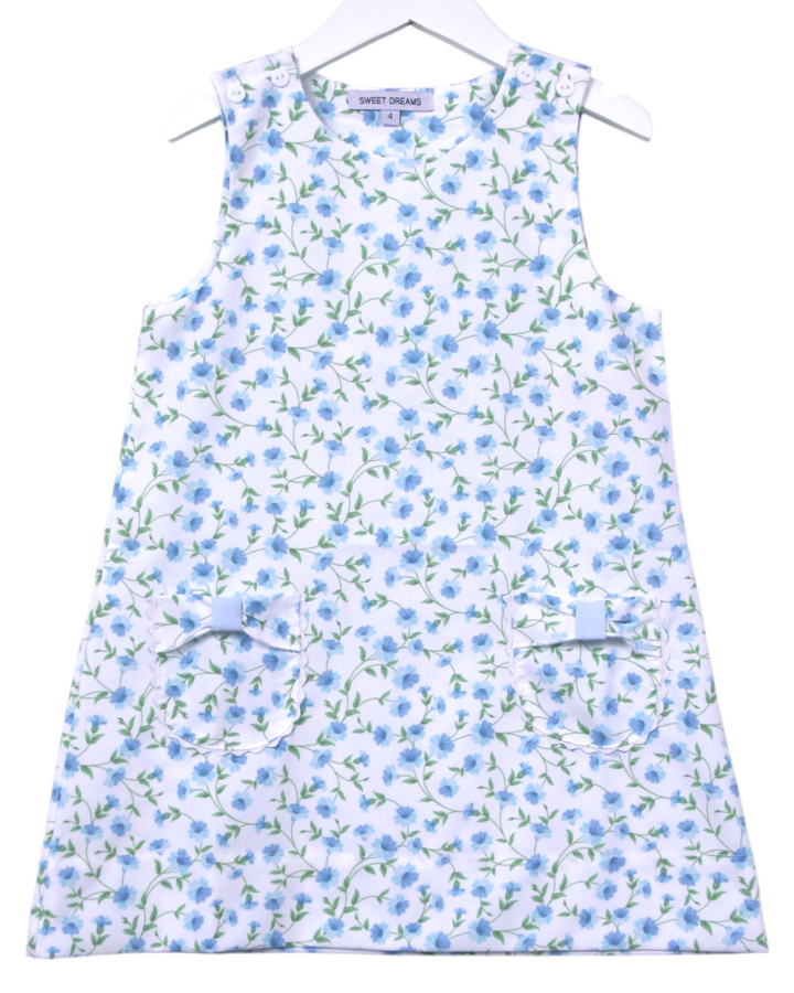 Glory Blue Floral Print Pocket Aline Dress, That Store, front