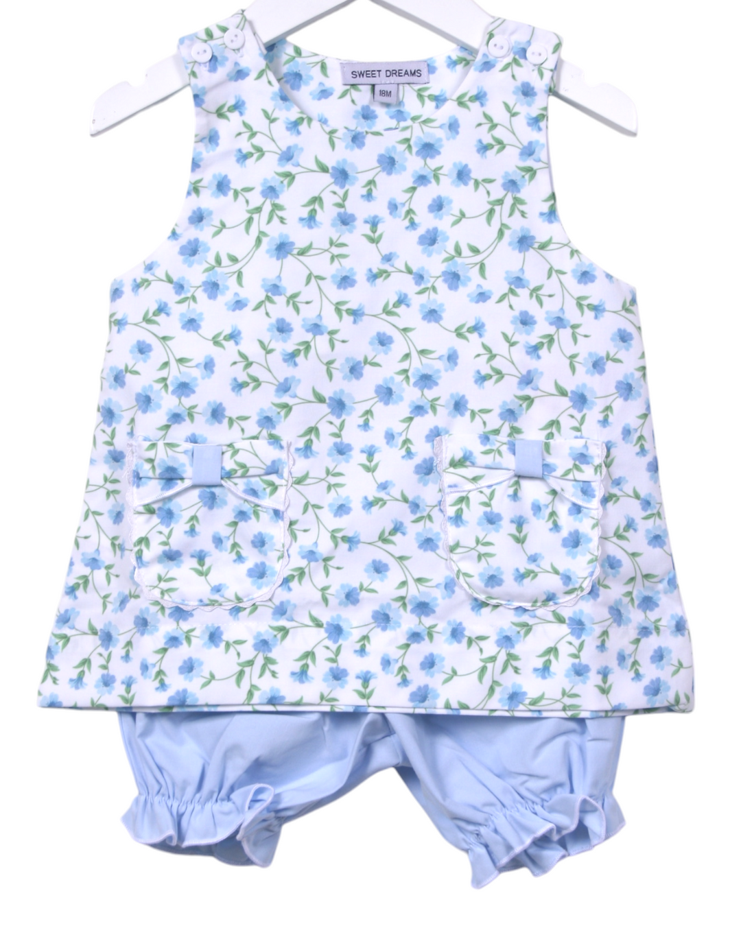 Glory Blue Floral Print Pocket Girls Bloomer Set, That Store, front