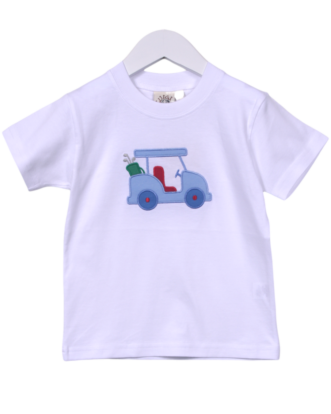 Golf Cart Applique White Boys Shirt, That Store, front