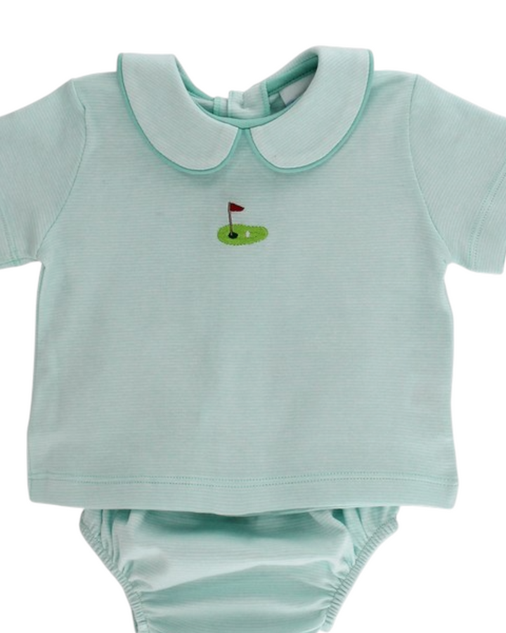 Golf Embroidered Mint Stripe Boys Diaper Cover Set, That Store, close