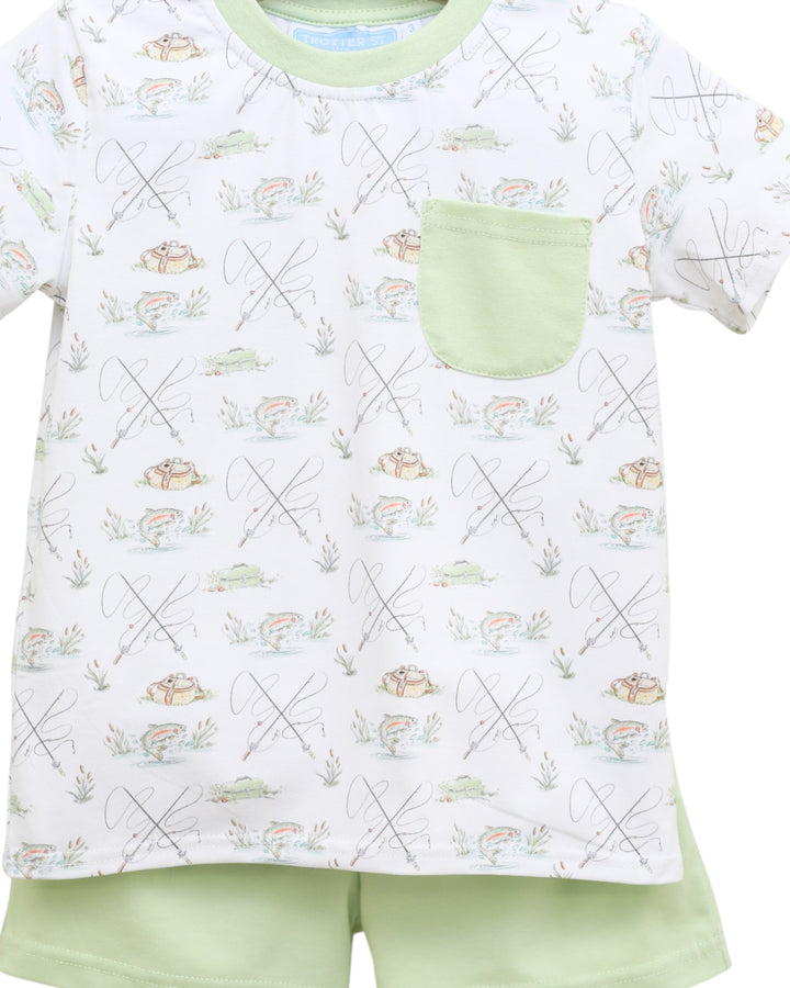 Gone Fishin' Pocket Green Boys Short Set, Shop That Store, close