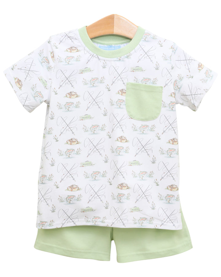 Gone Fishin' Pocket Green Boys Short Set, Shop That Store, front