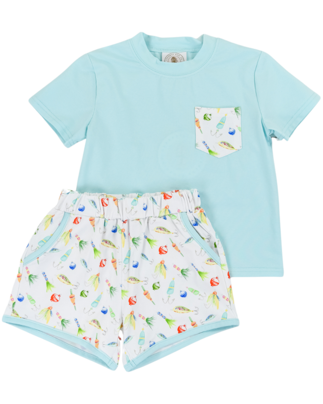  Gone Fishing Boys Play Pocket Aqua Short Set , That Store, front