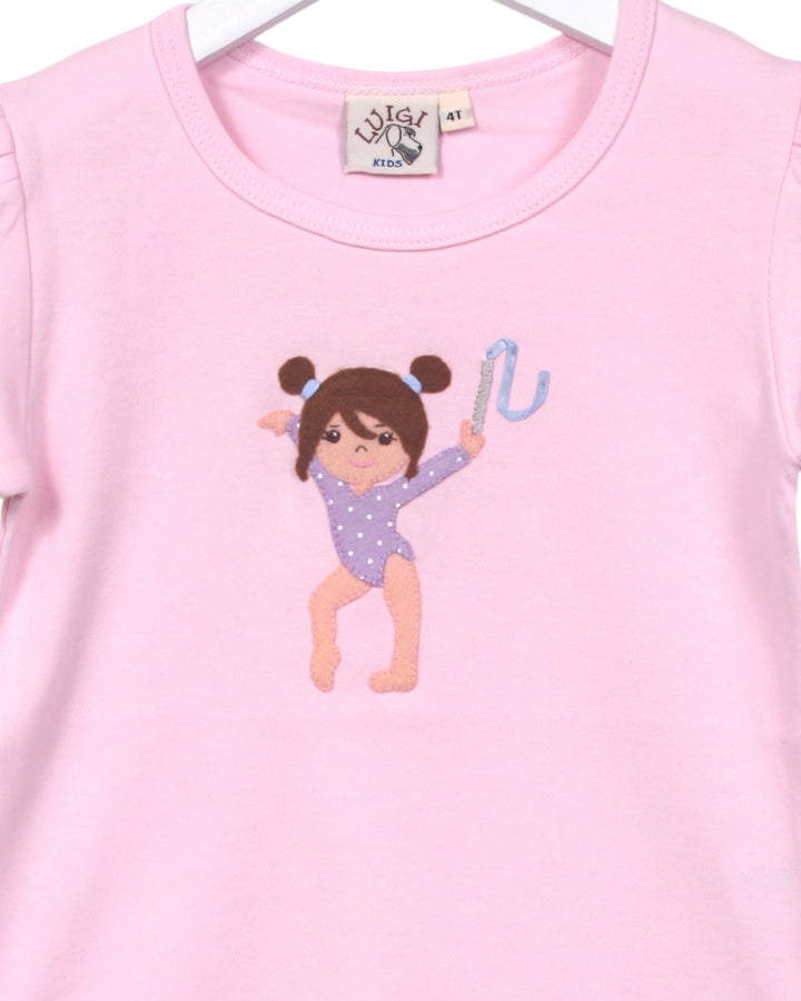 Gymnast Felt Applique Pink Puff Sleeve Tee