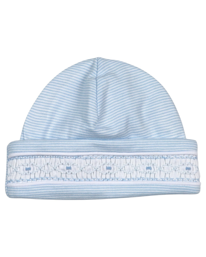 Hand Smocked Tim Blue Stripes Pima Beanie