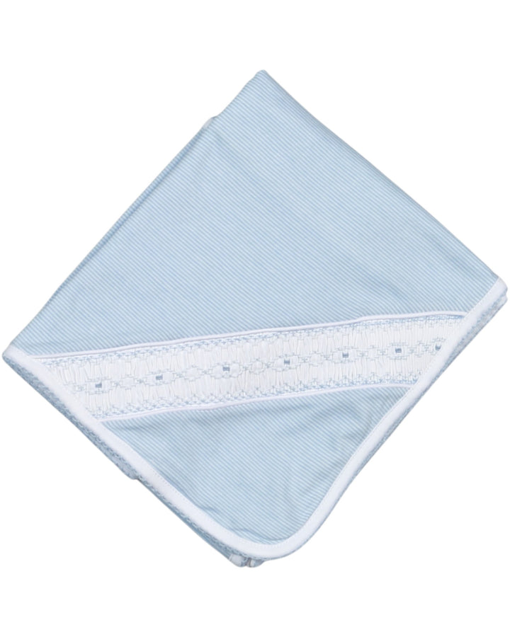 Hand Smocked Tim Blue Stripes  Pima Boys Receiving Blanket