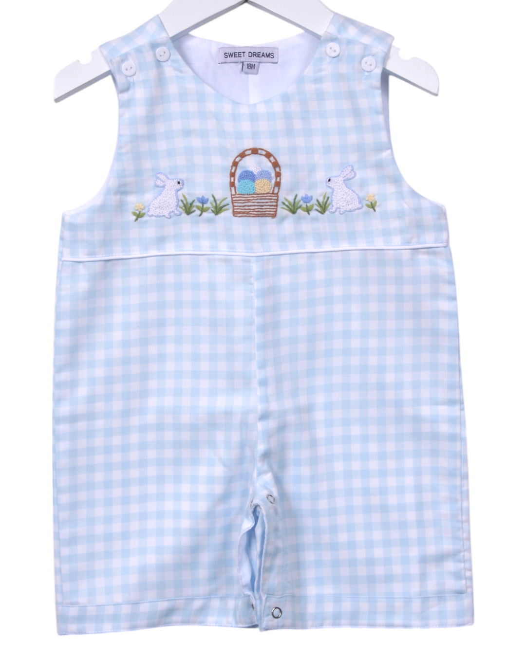 Happy Easter Embroidered Blue Gingham Boys Jon Jon, That Store, front