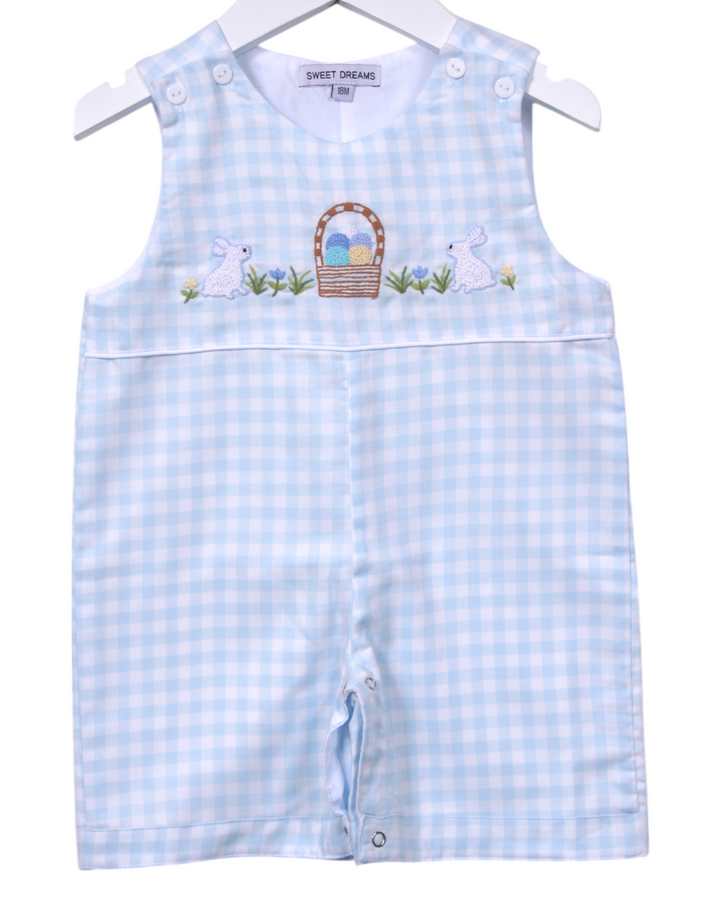 Happy Easter Embroidered Blue Gingham Boys Jon Jon, That Store, front