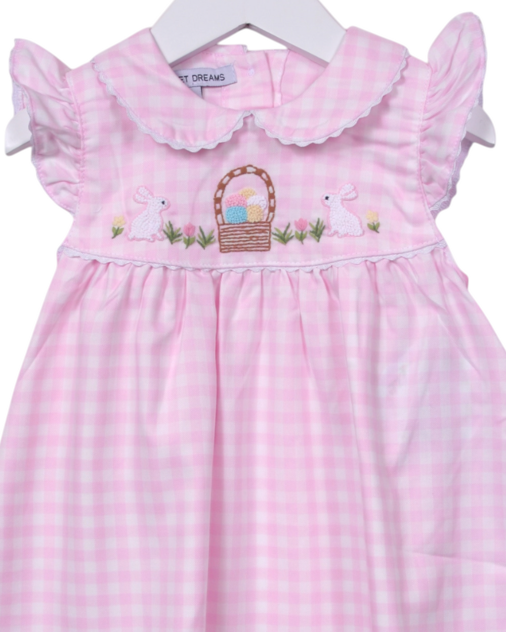 Happy Easter Embroidered Pink Gingham Dress, That Store, close
