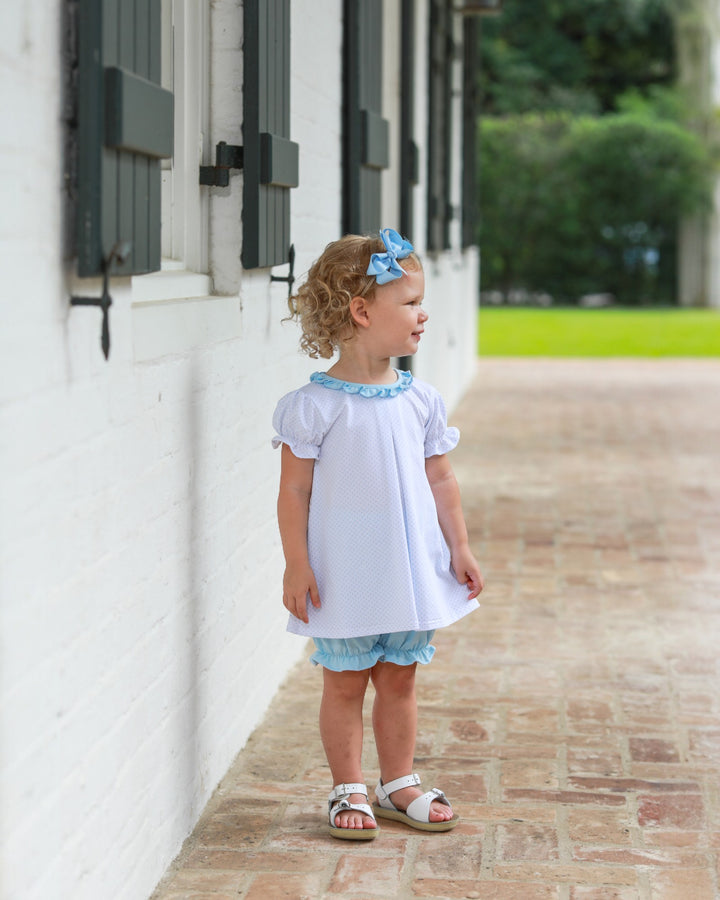 Harriet Bloomer Set in Light Blue Bitty Dot