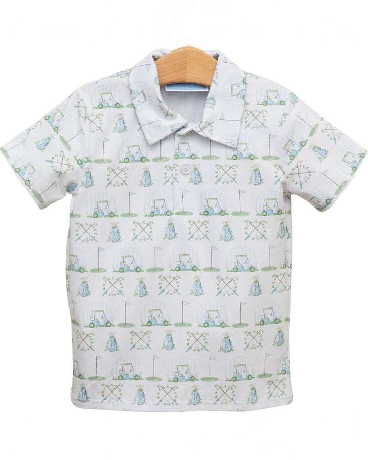 Hole in One Blue & Green Boys Polo, That Store, front