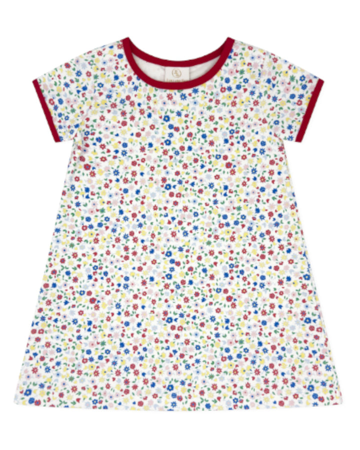 Children's dress with colorful floral pattern on a white background