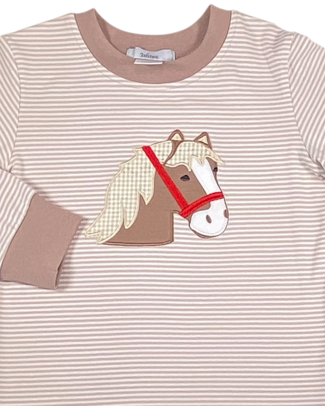 Horse Applique Brown Stripe Boys Pant Set