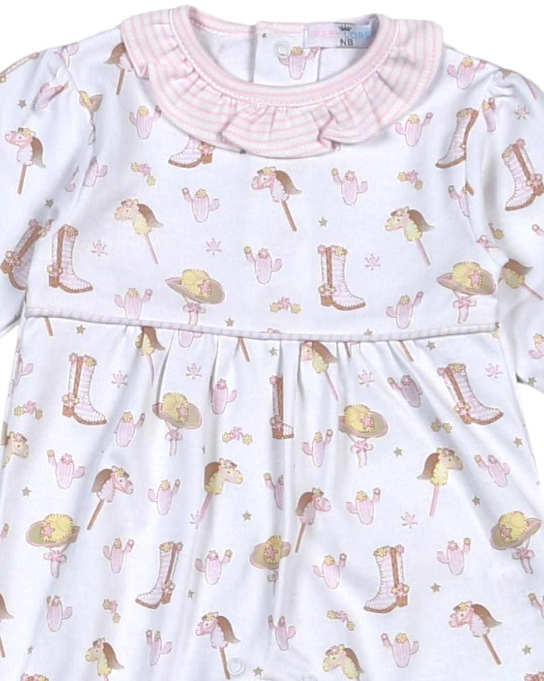 Children's dress with cowboy boot and hat pattern on a white background
