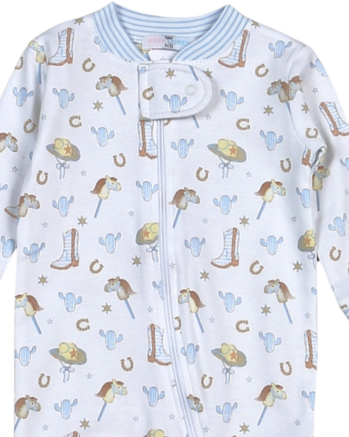 Howdy Baby Pima Zipper Blue Boys Footie