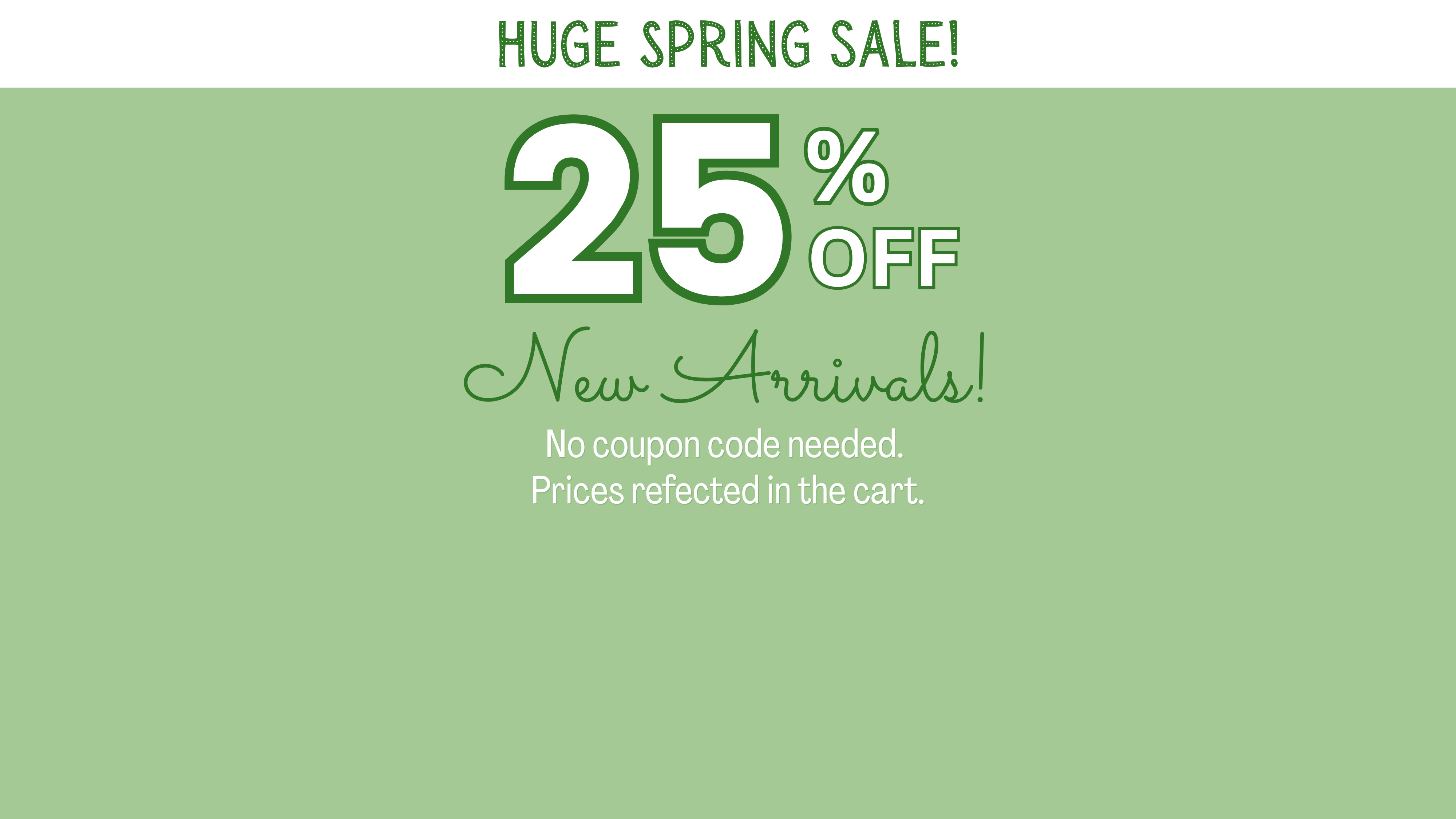 Promotional banner with 25% off text on a green background