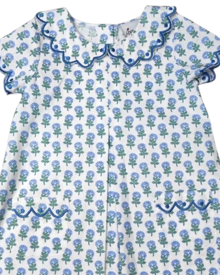 Hydrangea Print Pleated Front Girls Aline Dress, Shop That Store, close