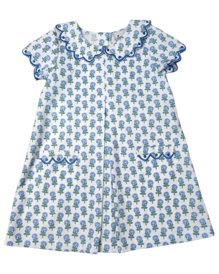 Hydrangea Print Pleated Front Girls Aline Dress, Shop That Store, front