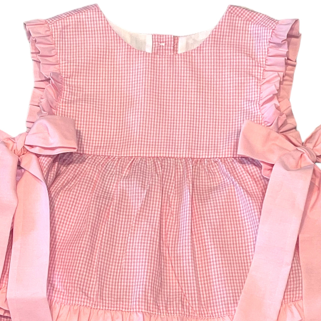 Pink Gingham Bow Bloomer Set, close up