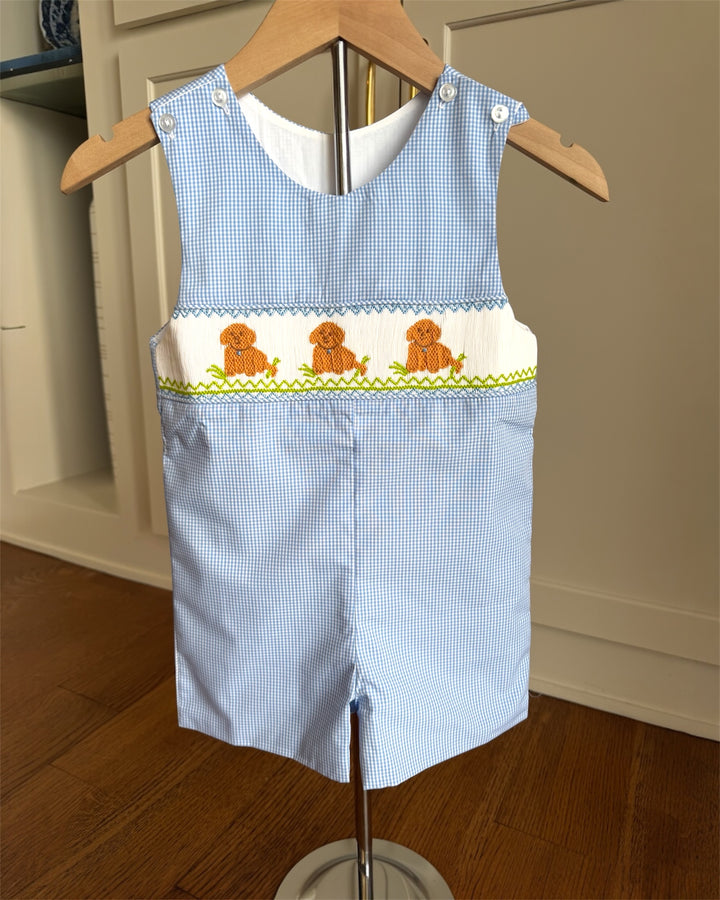 Smocked Sweet Dogs Blue Check Boys Jon Jon