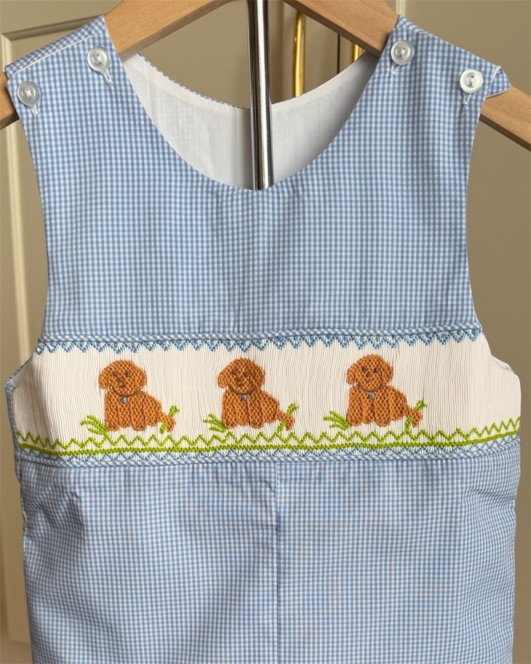 Smocked Sweet Dogs Blue Check Boys Jon Jon