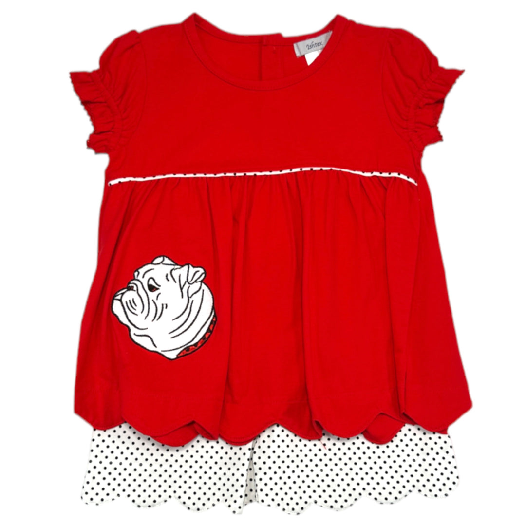 Red Bulldawg Dot Girls Short Set, front