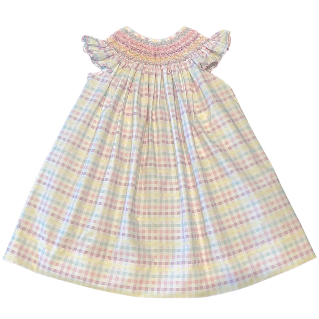 Smocked Pastel Plaid Dress, front