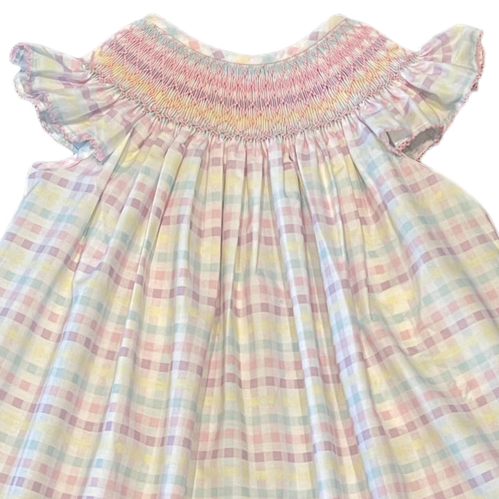 Smocked Pastel Plaid Dress, close up