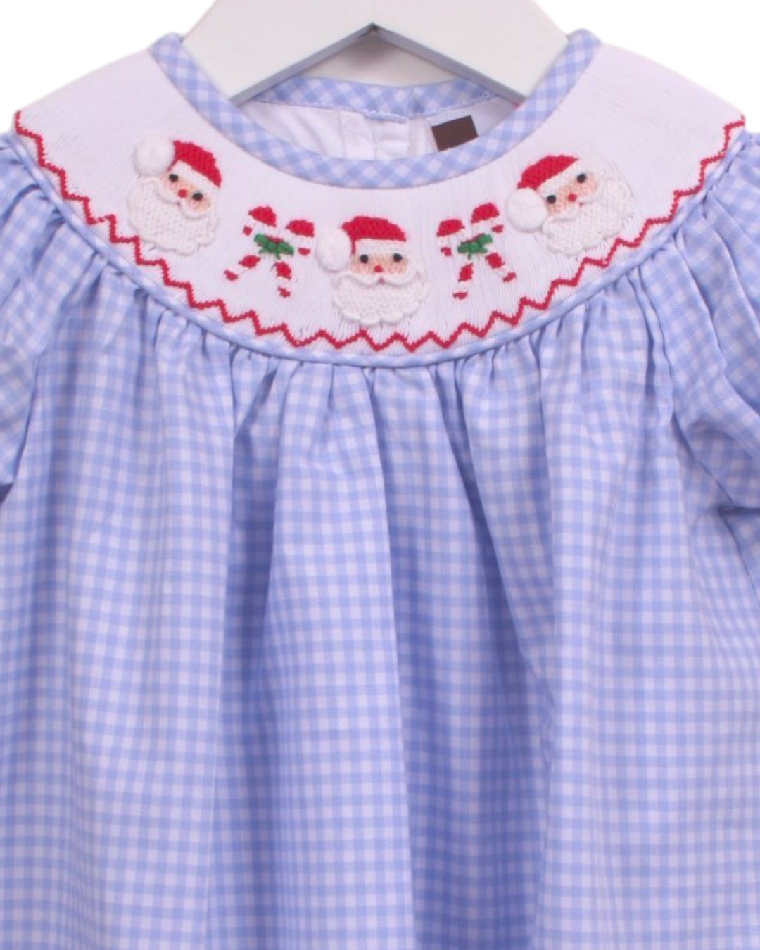 Smocked Ho Ho Ho Blue Gingham Bishop Dress