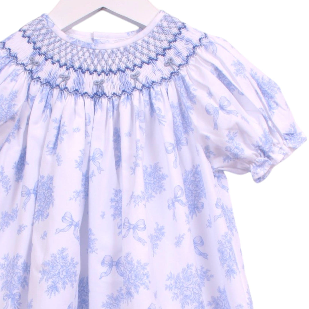 Smocked Evelyn Blue Floral Bishop Dress