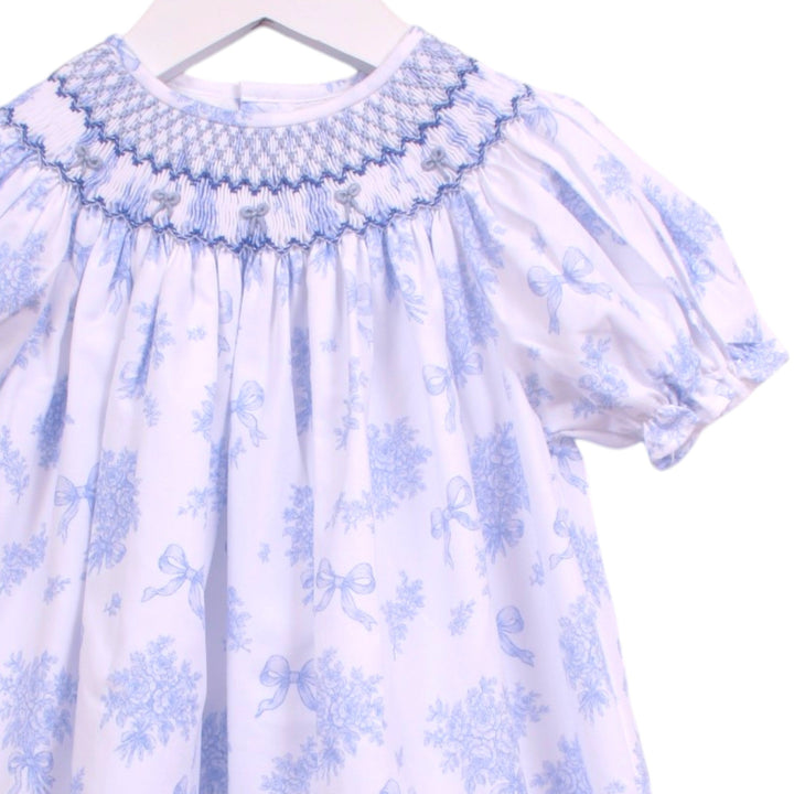 Smocked Evelyn Blue Floral Bishop Dress