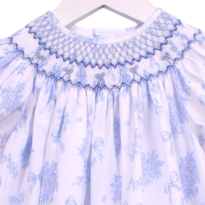 Smocked Evelyn Blue Floral Bishop Dress
