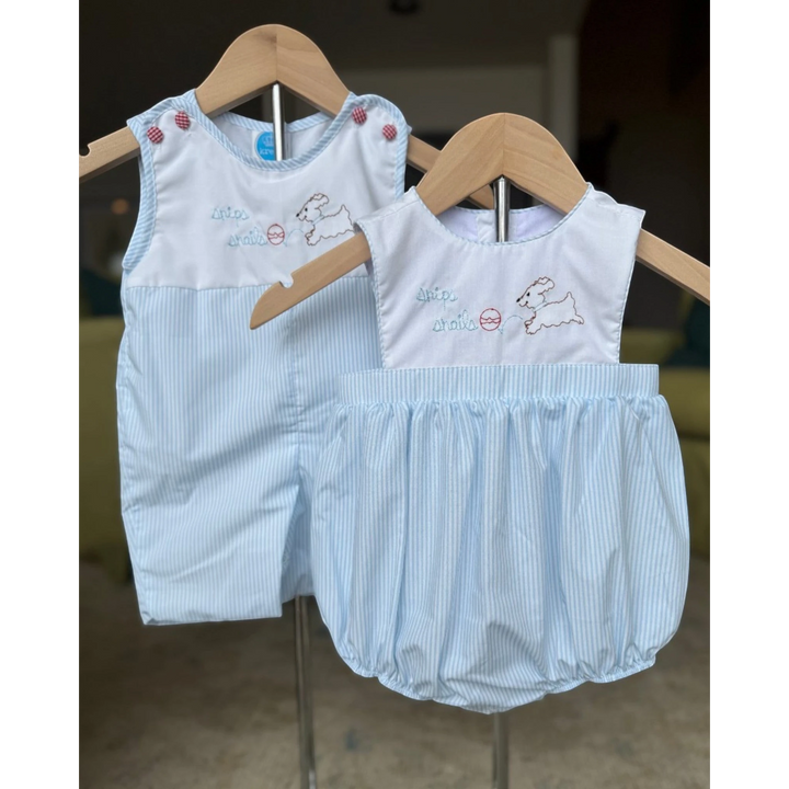 Mikey Snips &amp; Snails Embroidered Blue Boys Jon Jon