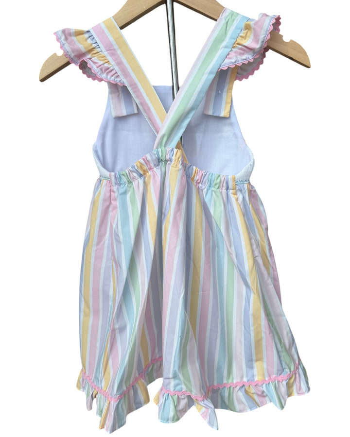 Smocked Sally Snowball Striped Ruffle Dress