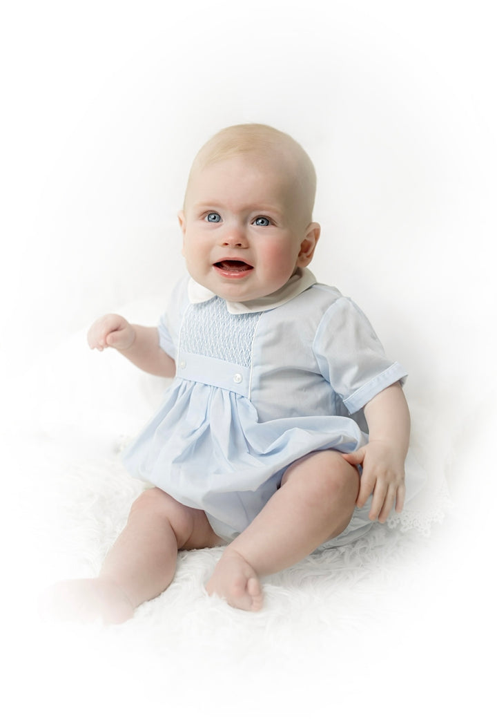 Chevron Smocked Blue Boys Creeper