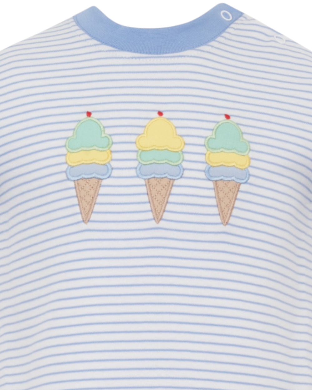 Ice Cream Applique Blue Stripe Boys Romper, That Store, close up