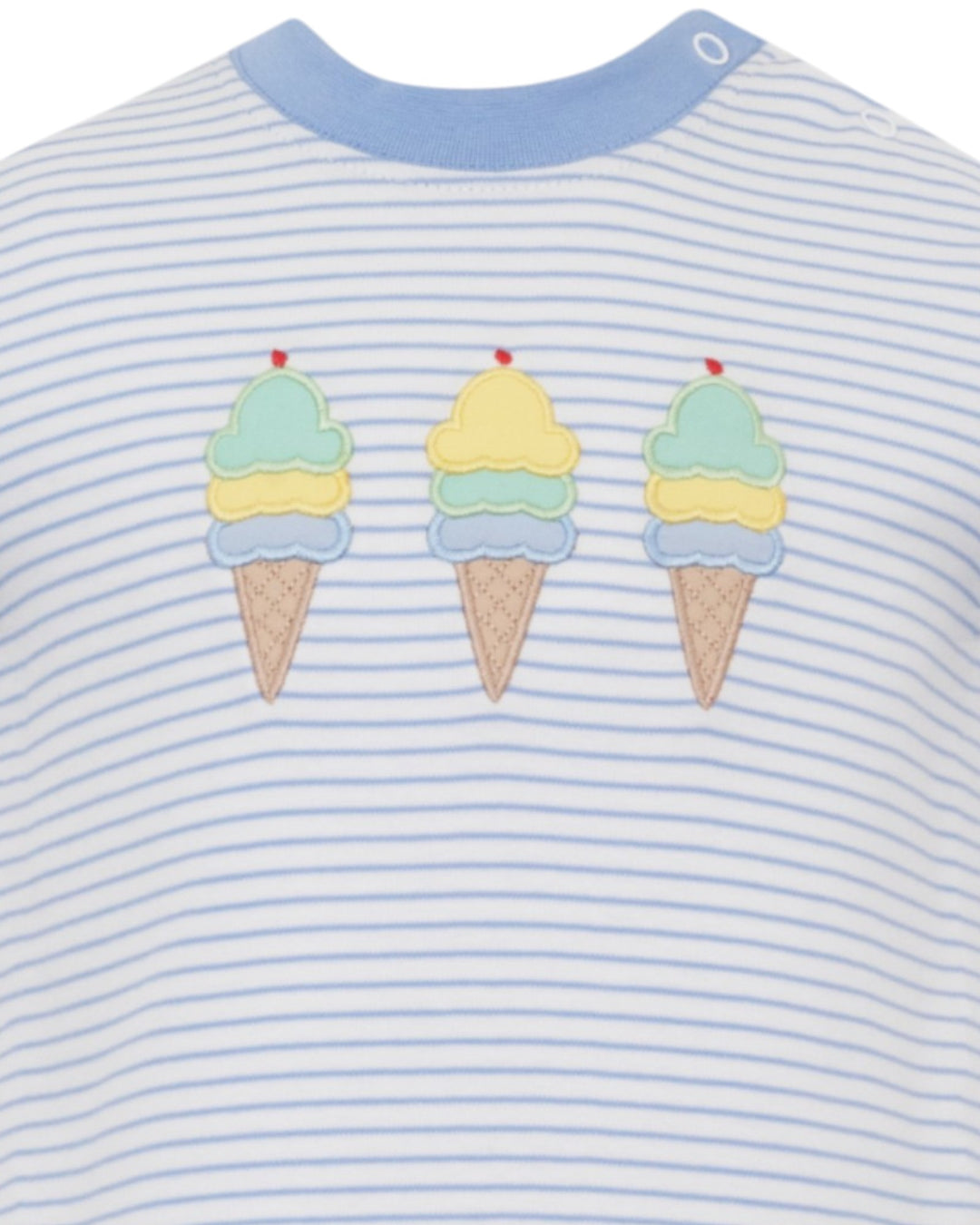 Ice Cream Applique Blue Stripe Boys Romper, That Store, close up