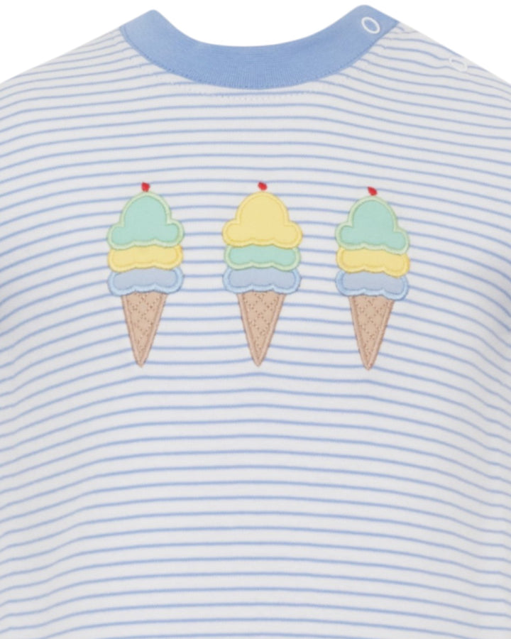Ice Cream Applique Blue Stripe Boys Romper, That Store, close up