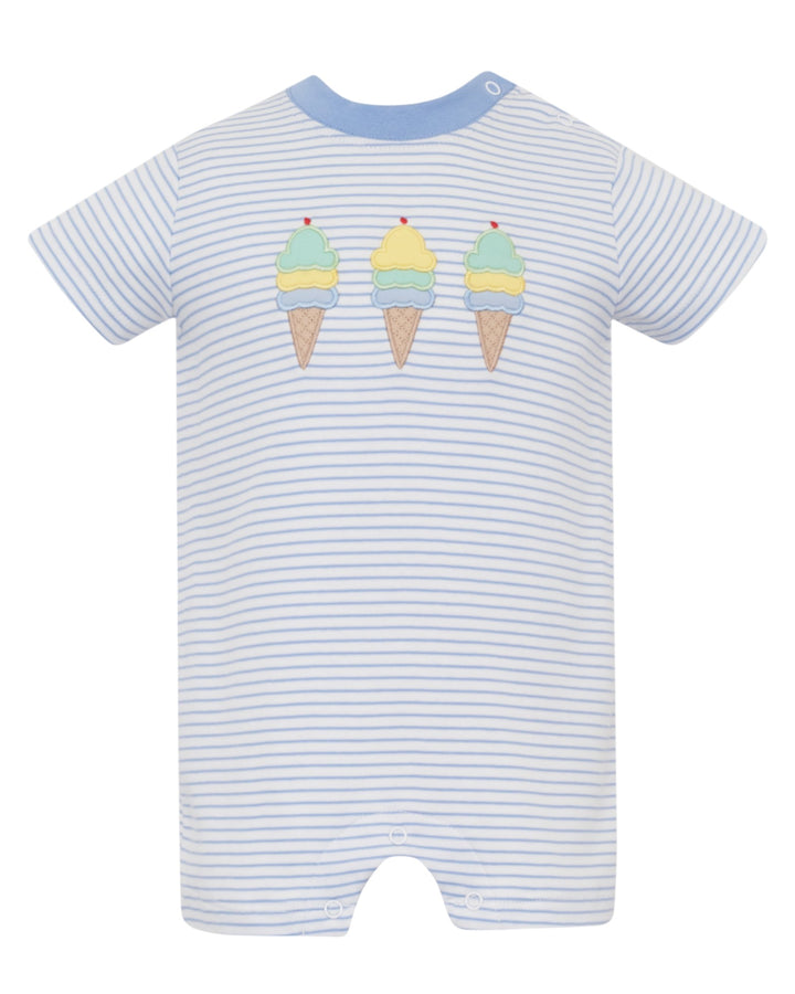 Ice Cream Applique Blue Stripe Boys Romper, That Store, front