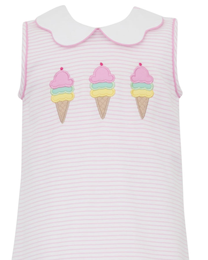 Ice Cream Applique Pink Stripe Knit Dress, That Store, close up