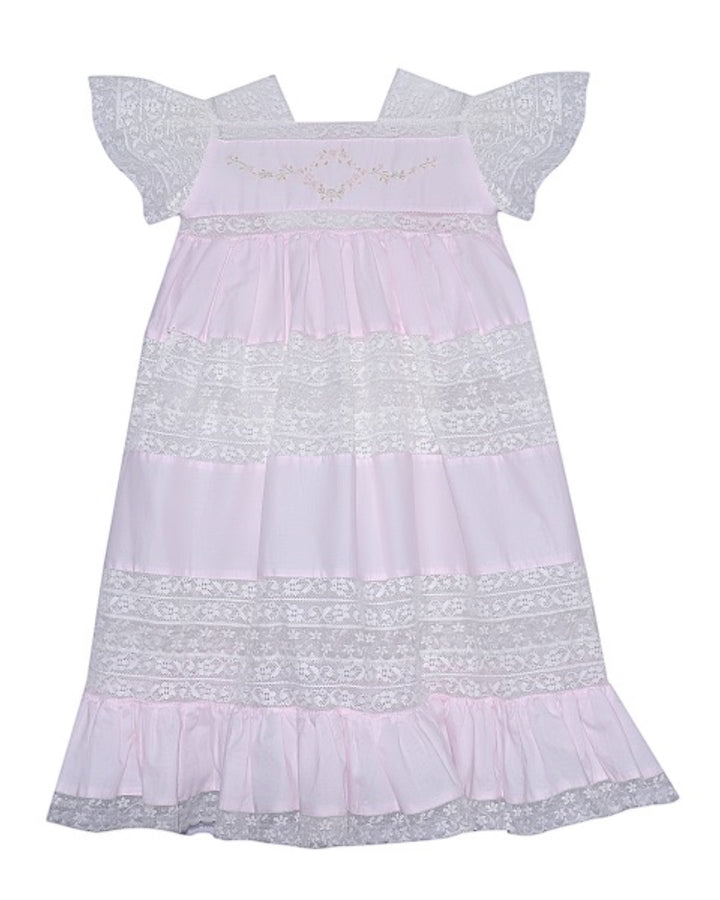 Mary Frances Ecru Lace Heirloom Dress: Pink
