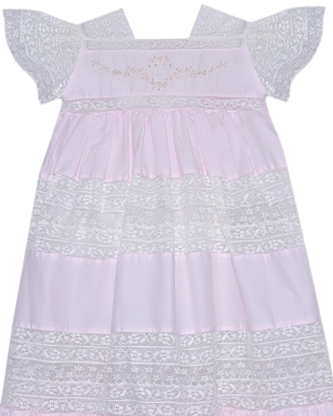 Mary Frances Ecru Lace Heirloom Dress: Pink