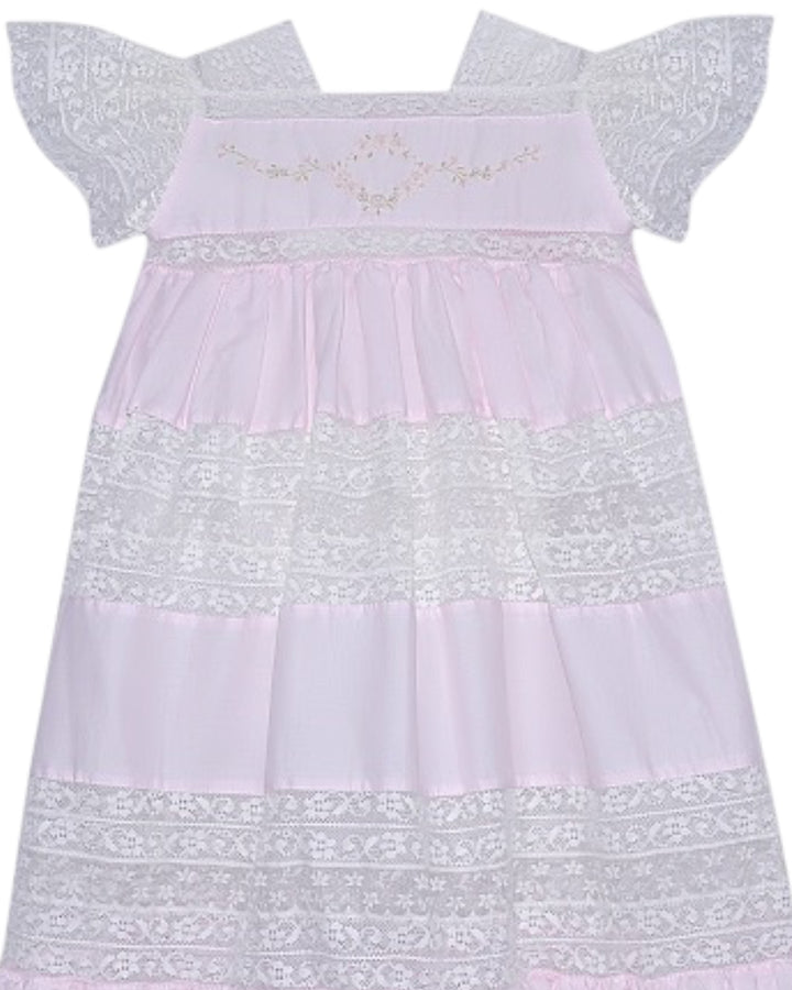 Mary Frances Ecru Lace Heirloom Dress: Pink