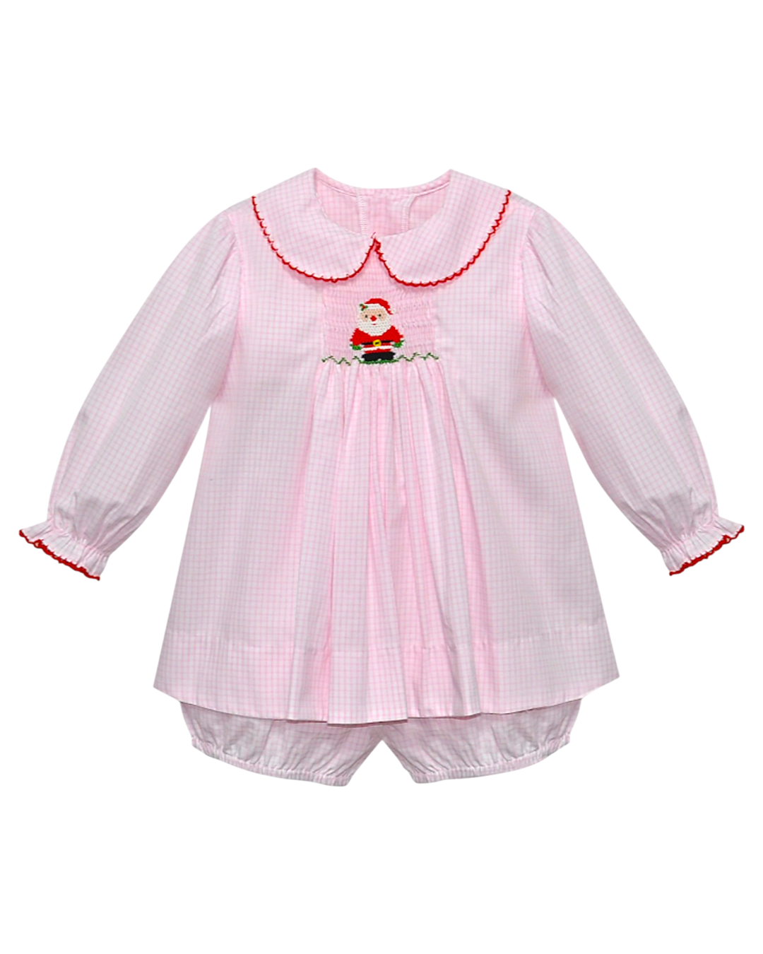 Smocked Santa Shay Pink Windowpane Bloomer Set, that store, front