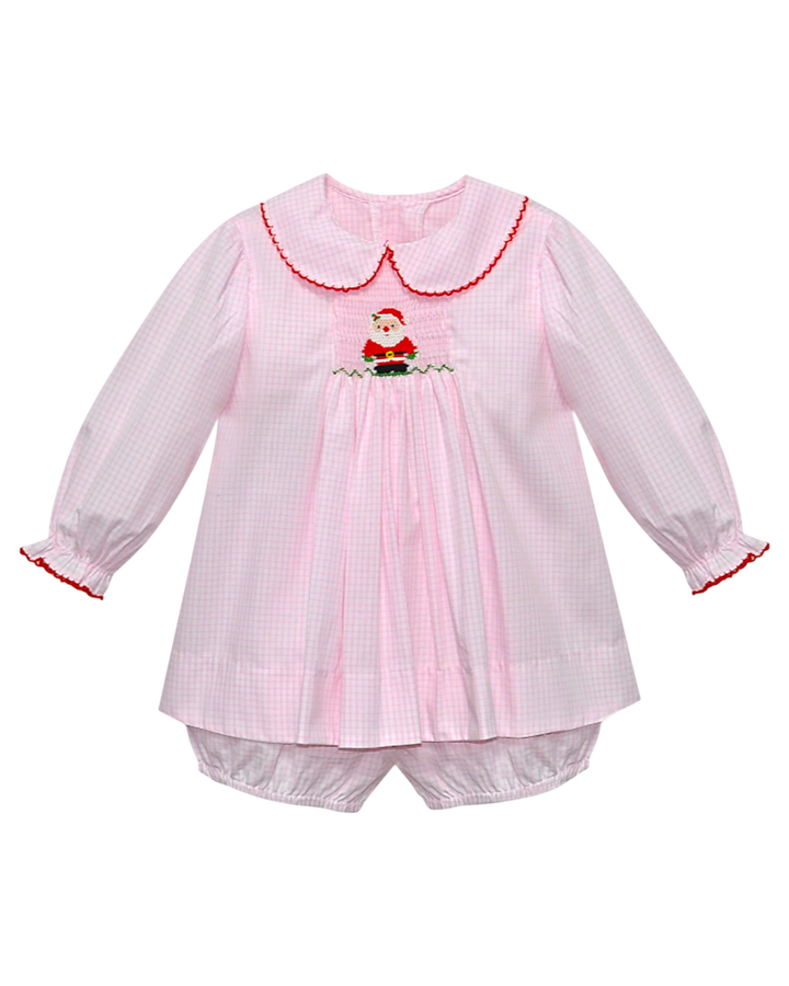 Smocked Santa Shay Pink Windowpane Bloomer Set, that store, front