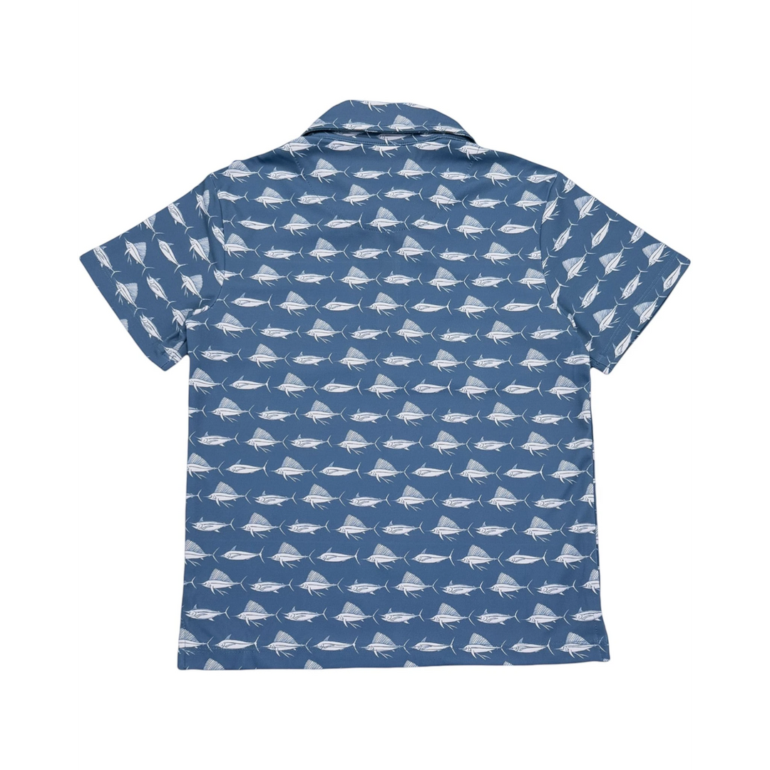 Inshore Performance Polo: Navy White Fish, that store